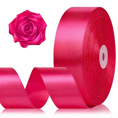 1-1/2 Inch 100 Yards Hot Pink Satin Ribbon Rose Red Solid Fabric Ribbon Roll for Flower Bouquet Gift Wrapping Roses Making Handmade Crafts