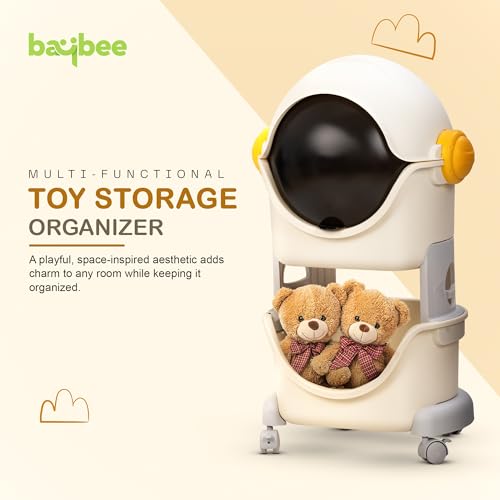 Image of BAYBEE Astro Storage Organizer for Kids Toys Baby Wardrobe for Clothes, Korner Baby Bookshelf with Detachable 2 Level Storage Box, Wheel Locking Mechanism, Kids Toys Storage Organiser for Babies