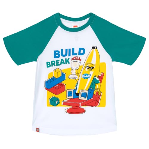 LEGO Big Boys' High Density Print Raglan Short Sleeve Graphic Tee Teal Banana Suit 10-12