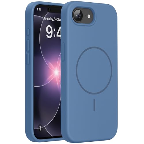 Image of Miracase Magnetic for iPhone 17e Case & iPhone 16e Case, [Soft Anti-Scratch Microfiber Lining], Compatible with MagSafe, Silicone Shockproof Protection Phone Case for iPhone 17e /16e, Glass Blue