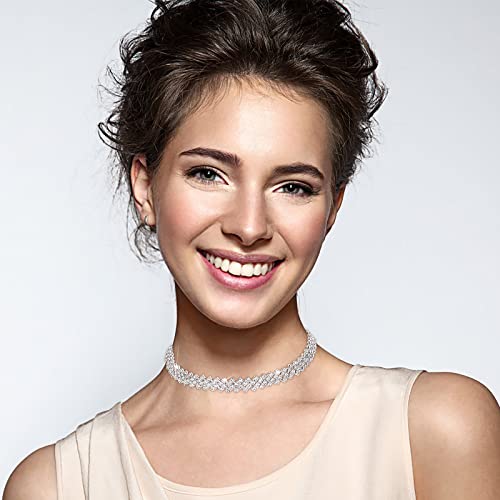 DIVINA VITAE Strass Choker Kristall Diamond Row Halskette - Glänzende Schmuck für Damen, Silber Einfache Party Kette für Mädchen, Frauen und Mutter