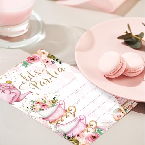 Whaline-25-Packs-Tea-Party-Invitations-5-x-7-Inch-Floral-Fill-In-Invitation-Cards-with-Envelopes-Stickers-Sweet-Dessert-Blank-Invites-for-Party-Tea-Time-Birthday-Supplies