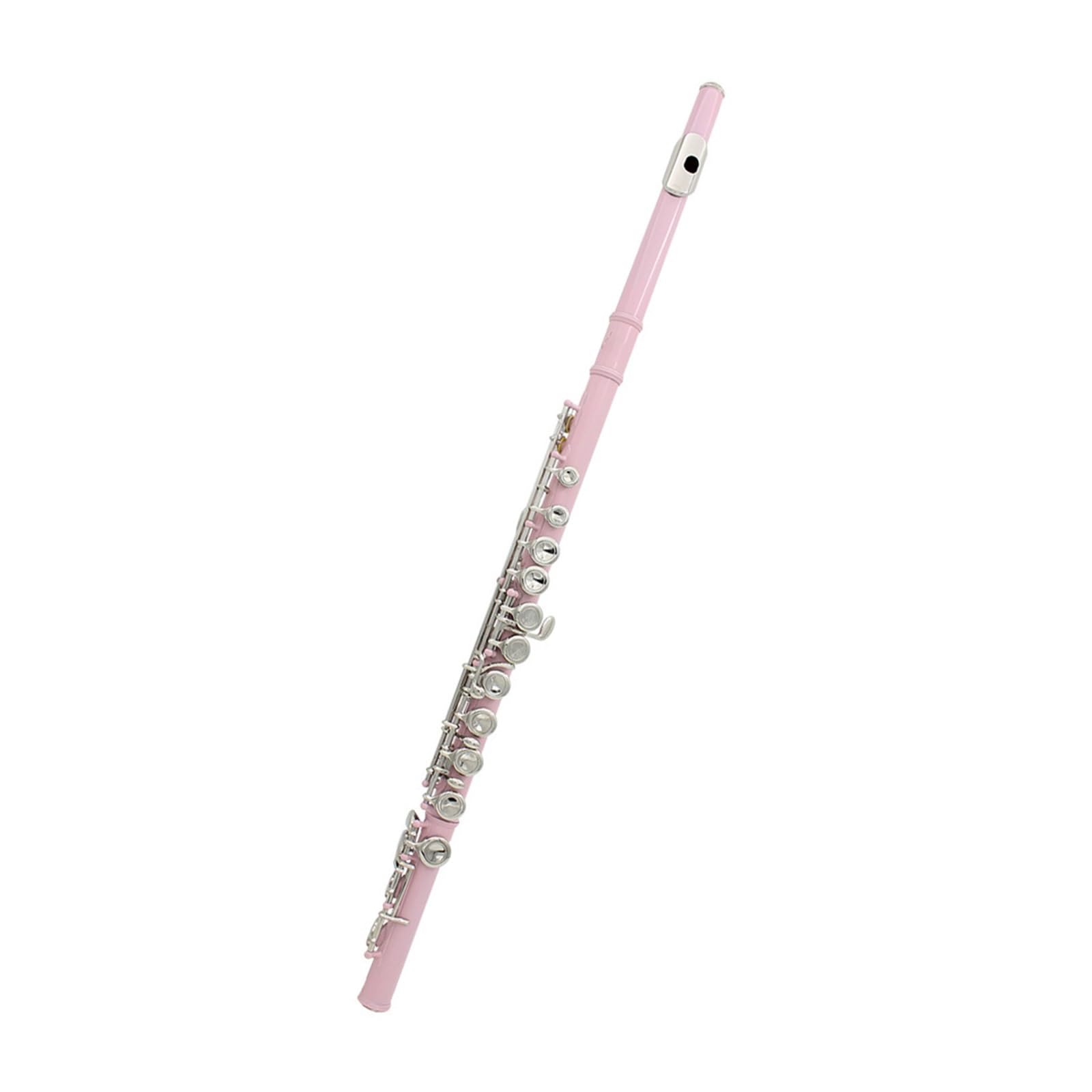 Flauta L Flauta rosa Flauta de tono C de 16 agujeros con caja de cuero Bolsa para flauta Accesorios para instrumentos musicales Kit de limpieza