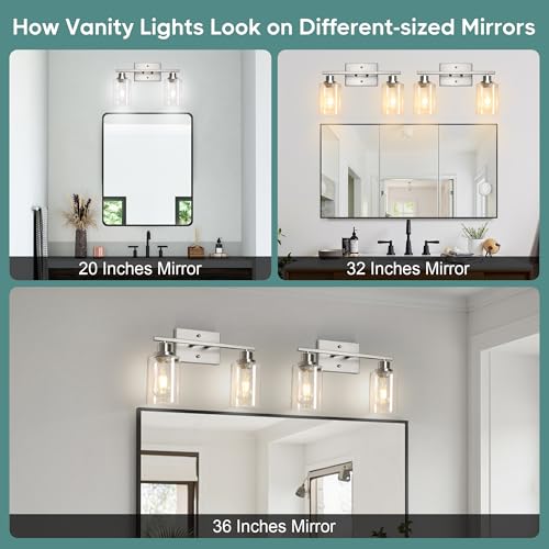 Image of Ascher Bathroom Light Fixtures, 2-Light Vanity Light Over Mirror, Brushed Nickel Wall Sconces with Clear Glass Shades, Wall Lamp for Living Room Bedroom, E26 Base(Bulbs Not Included)