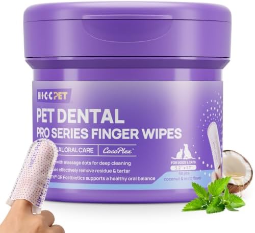 HICC PET Pro Finger Wipes for Dogs & Cats, Mint, 50 Count | Dual-...