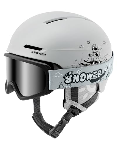 SNOWER Kids Ski Helmet with Goggles Set, Shockproof Durable PC Shell & EPS Foam, Snowboard Helmet and Goggles for Boys & Girls