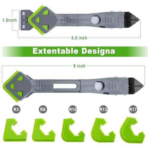 Silikonentferner Werkzeug,Silikon Abzieher Werkzeug Set 7 in 1 Fugenkratzer 5 Auswechselbar Silikonpads Dichtungsdüsen ​für Küche Bad Boden Spüle Fenster Abdichtung