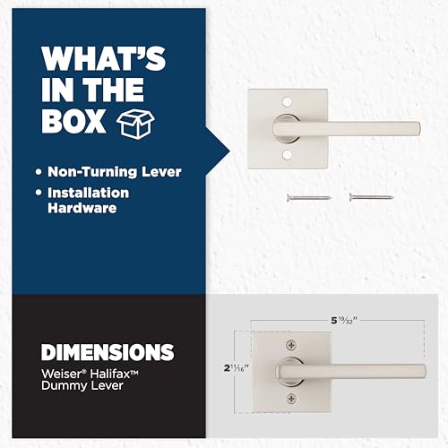 Weiser Halifax Satin Nickel Door Handle, Reversible Half Dummy Lever, Non-turning Interior Door Handles for Wardrobe, Closet Door & French Doors, Cabinet Handle/Cupboard Handles, Modern Home Décor by Weiser - Image 3