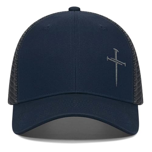 Image of Christian Hats for Men Women,Jesus 3 Nail Cross Hat Christian Religious Gifts for Birthday /Christmas,Black and Silver