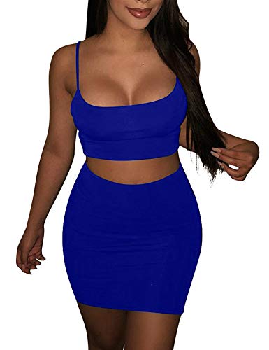Image of BORIFLORS Women's Sexy 2 Piece Bodycon Mini Party Dresses Halloween Costume Strap Crop Top Short Skirt Set