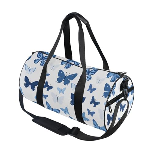 Butterfly Blue Sports Duffel Bag Large Barrel Gym Bag with Full Print Design, Adjustable Strap Spacious Storage for Workout Training Outdoor Activities and Weekend Trips