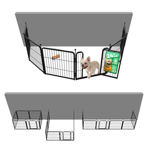 Image of FXW Rollick Dog Playpen Wall Connection Set for Indoor and Yard, 24 Inch 6 Panels for Small Dogs with 4 Fence-to-Wall Anchors, Black | Patented