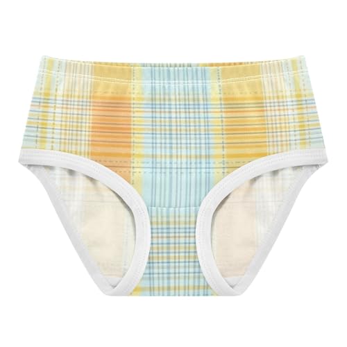 Girls' Sport Panties Organic Underpants for Kids Yellow Plaid Pattern