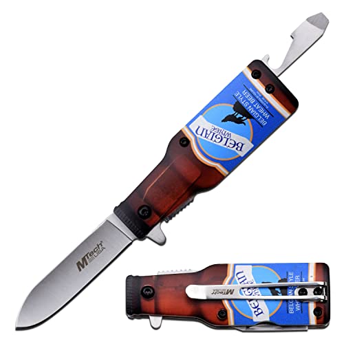 Mtech Usa – Spring Assisted Folding Knife – Stands Upright – Belgian Beer Knife - Stainless Steel Blade W/ Abs Handle Shaped Like A Bottle, Bottle Opener, Screwdriver, Pocket Clip - Edc – Mt-A1195B #TOP19