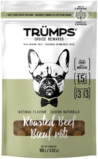 Trumps Dog Treats Soft Liver Training Treats for Dogs, Soft and Chewy, with Omega 3 and Under 1.5 Calories Each Natural Flavour Made in Canada (Roasted Beef)