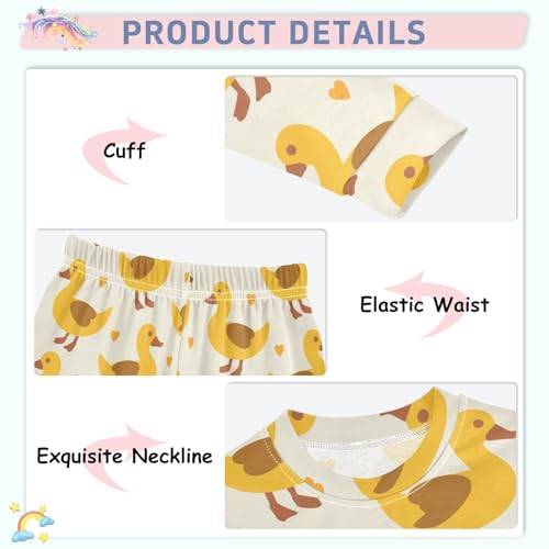 Fustylead Hand Draw Cute Yellow Duck and Hearts Cotton Pajamas Long Sleeve Sleepwear Lounge Set4