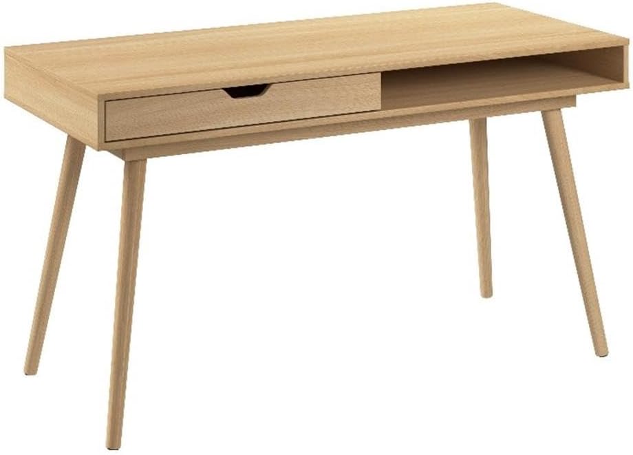 Bush Home Nora 54W Writing Desk with Storage in Natural Oak | Large Wooden Computer Table for Home Office, Study Room, or Entryway
