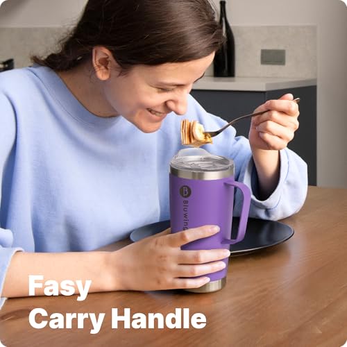 Image of 20 oz Insulated Tumbler with Handle Stainless Steel Travel Coffee Mug with Lid and Straw, Double Wall Tumbler Cups for Women and Men, BPA Free (Purple)