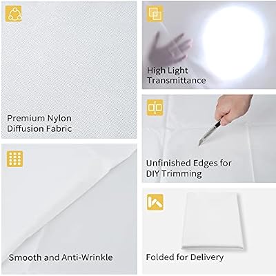 Selens 1 Yard x 67 Inch / 1M x 1.7M Diffusion Fabric, Nylon Silk White Seamless Light Modifier for Photography Lighting, Softbox and Light Tents