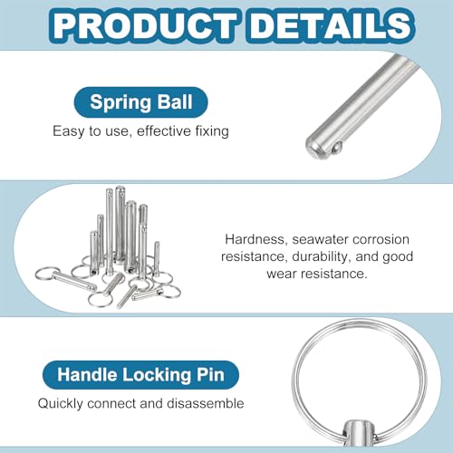 MECCANIXITY Quick Release Pin, Dia 5/16"(8mm) Usable Length 1.34"(34mm) Total Length 2.8"(71mm) Bimini Top Pin Marine Hardware Carbon Steel for Boat Accessories, Pack of 4 by MECCANIXITY - Image 3