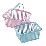 jojofuny Cestas de Plástico Pequeñas Asas Set 2 Piezas Azul y Rosa Organizador Multiusos para Juguetes Baño Cocina y Cosméticos Resistente y Fácil de Transportar