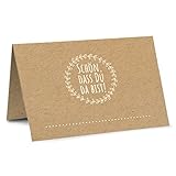 Partycards 50 Tischkarten/Platzkarten DIN A7 für Hochzeit, Geburtstag, Kommunion, Taufe (Kraftpapier mit Kranz + Schön, dass du da bist!)