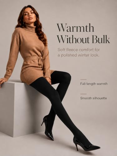 Image of DancMolly Opaque Fleece Lined Tights for Women, High Waist Warm Winter Thermal Control Top Pantyhose