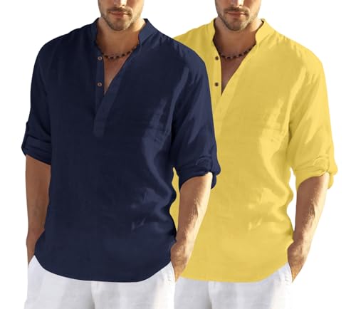 Image of Zombom Men's Combo Cotton Polyester Blend Solid Full Sleeve Straight Regular Fit Mandarin /Chinese Collor Kurta (Pack of 2)
