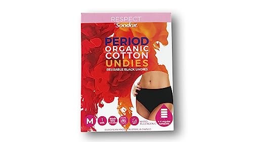 Soodox Respect Organic Cotton Period Underwear for Women – Reusable Leakproof Menstrual Underwear, High Absorbency Period Undies, Washable up to 100 Washes, Washbag Included – Medium