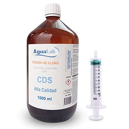 Dióxido de Cloro Agualab® 1000ml vidrio 3000 PPM con agua ultra pura. Fabricado en laboratorio español registrado. Ahora con jeringa GRATIS Cover