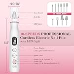 PELCAS Electric Nail File, 10 Speeds Cordless Nail Drill with LED Light, Portable Manicure and Pedicure Kit, Nail Grinder with LCD Screen For Human, Pet, Thick Toenails, Natural & Acrylic Nails - Image 5