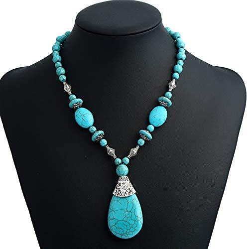 Turquoise 3pcs Set - a Turquoise Necklace a pair of turquoise pendant tassel earrings, a stretchable turquoise braceleta… - Image 3