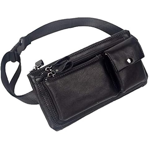 Hebetag Leather Waist Pack Fanny Bag Handbag for Men Women Hip Bum Belt Purse Travel Outdoor Running Hiking Camping Cell Phone Clutch Pouch Pocket (#02Black) Cover