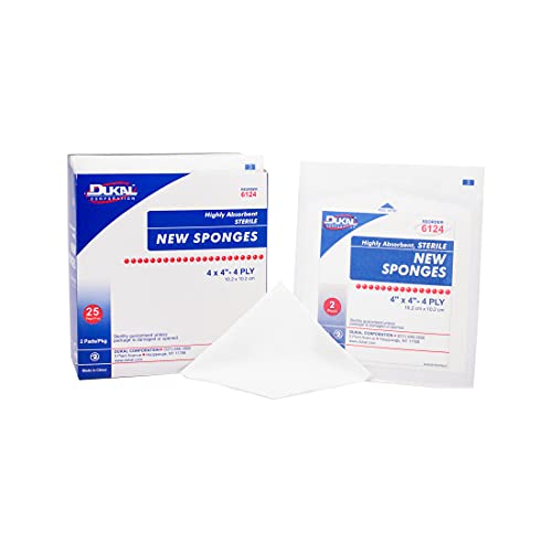 Dukal Sponge, Non Woven, 4-Ply, Sterile, 4" x 4" (Pack of 25)