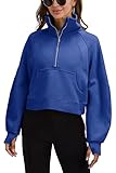 Womens Sweatshirts Half Zipper Crop Pullover Funnel Neck Fleece Lined Zip Up Long Sleeve Tops Thumb