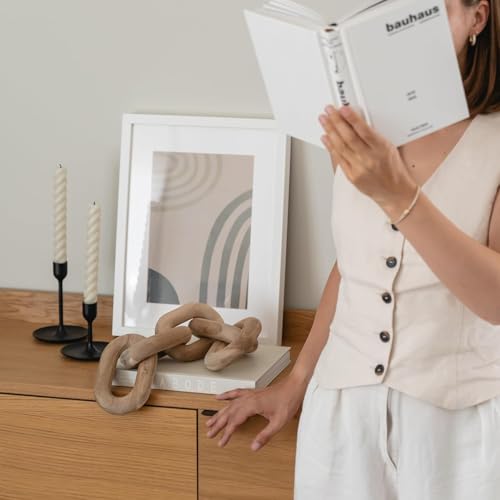 Image of Wooden Chain Link Sculpture | Handmade Solid Wood Decorative Chain for Table & Shelf Decor | Natural Finish Home & Office Accent (Modern Minimalist Design)