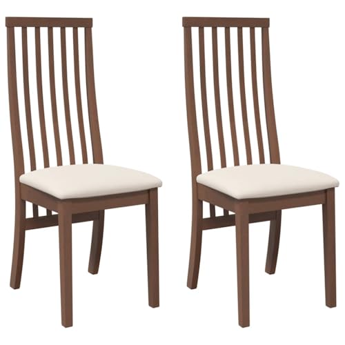 vidaXL Sillas de Comedor con Cojines 2 uds Madera Maciza marrón Caucho, Silla de Comedor, Silla de Cocina, Asiento de Comedor, Silla
