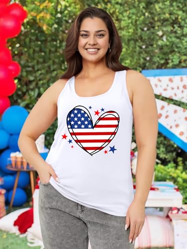 Image of Ithalt Plus Size 4th of July Tops for Women American Flag Tank Tops USA Patriotic Shirts Red White and Blue Sleeveless