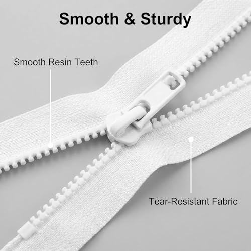 Image of Sawoake 2PCS #5 100 Inch Separating Jacket Zippers for Sewing Coats Jacket Zipper White Molded Plastic Zippers Bulk Tailor DIY Sewing Tools for Garment /Bags /Home Textile