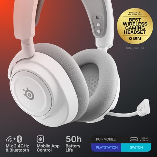 Image of SteelSeries Arctis Nova 7 Wireless Gen 2 Gaming Headset - Real-Time App Control, 50+ HR Play, Neodymium Drivers, Mix 2.4GHz /Bluetooth, PC, PS5, PS4, Switch 1 /2, Mobile - White