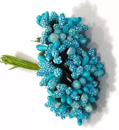 Image of Prokart Premium Pollen Flowers for Hair Accessories, Tiara Making, Jewelry Making and Dress Decoration | 12 Bunch of 12 Pollens Each | (Pack of 144Pcs) (Light Blue)