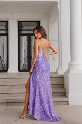 Sequins Sparkly Prom Dresses Mermaid Spaghetti Straps Lace Bodycon Formal Gowns3