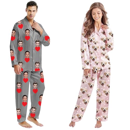 Custom Pajama Pants with Photo,Personalized Funny Pajamas with Pockets for Women Men Birthday Pet Face Pj Pants