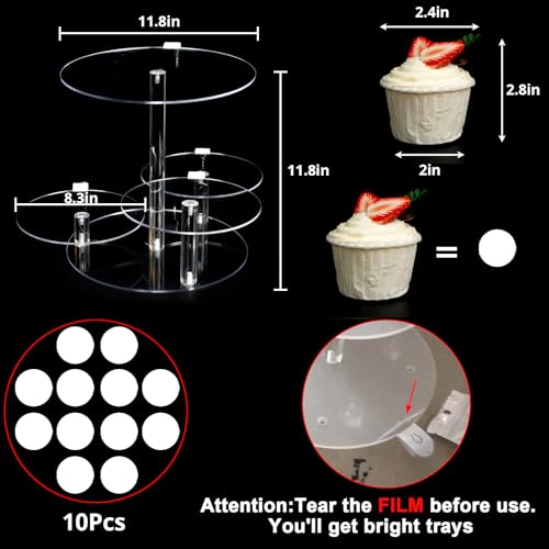 OceanWings 4 Tier Acrylic Cupcake Stand with LED Light,Colorful Round Cupcake Holder Dessert Tower for Birthday Bar Anniversaries Weddings Party Decor (4-Tier Round)