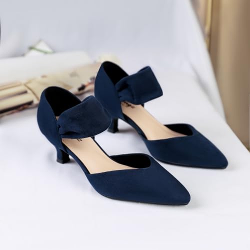 Image of RIBONGZ Kitten Heels for Women Closed Toe Comfortable Low Heels Pointed Toe Sexy Slip on Pumps Bridal Party Dressy Shoes