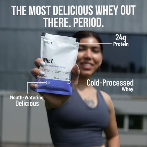 Image of Fuelled Whey Protein Powder Concentrate & Isolate with 24 g Protein, 5 g BCAA (35 g x 15 Single Serve Sachets) Lab Tested (Chocolate Cookie Crunch)