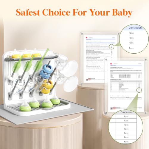 Image of Lifewit Baby Bottle Drying Rack with Drain Mat & 10 Hooks, Newborn Essentials Must Haves, Bottle Storage Organizer for Countertop, Cabinet, Rack Dryer Holder for Pacifiers, Pump Parts, Baby Stuff