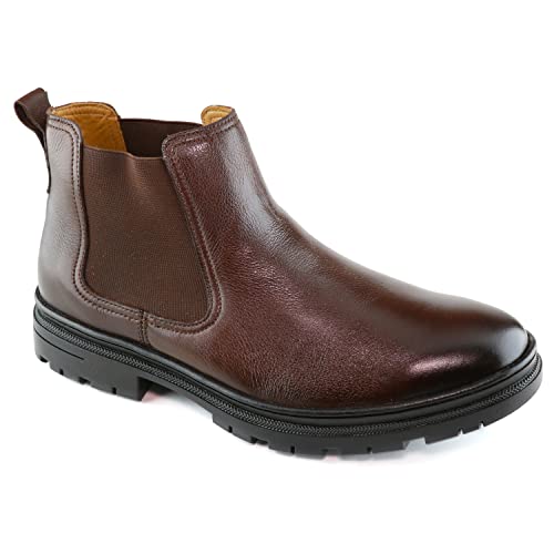 MJNY Mens Casual Comfortable Genuine Leather Durable Slip Resistant Chelsea Ankle Boots Slip On Breathable Elastic Classic Casual Chukka Dress Boots