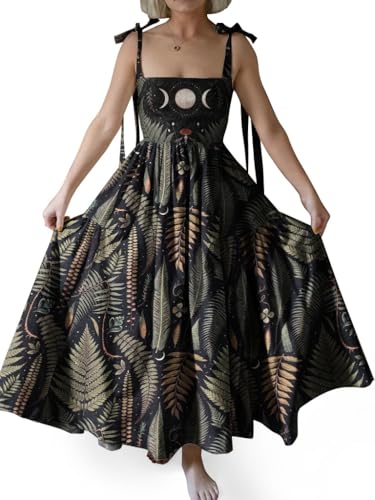 Womens Summer Dress Gothic Celestial Maxi Sundresses Casual Boho Flowy Dresses Halloween Christmas Fall Beach Outfit