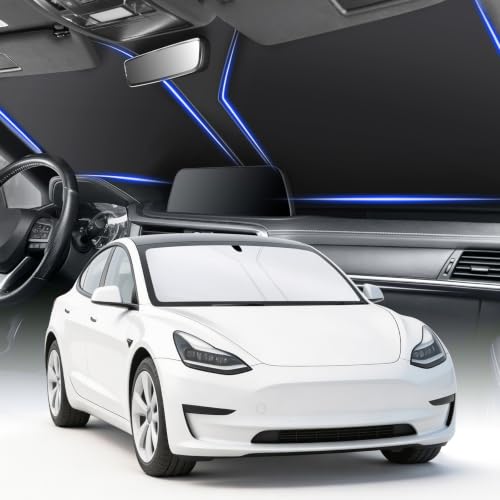 Image of SINGARO Car Windshield Sun Shade, Foldable Reflective Sun Shade for Car Windshield, Compatible with Tesla Model Y Model 3 2016~2025